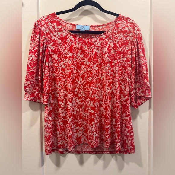 CeCe Red and White Floral Blouse - Picture 1 of 4